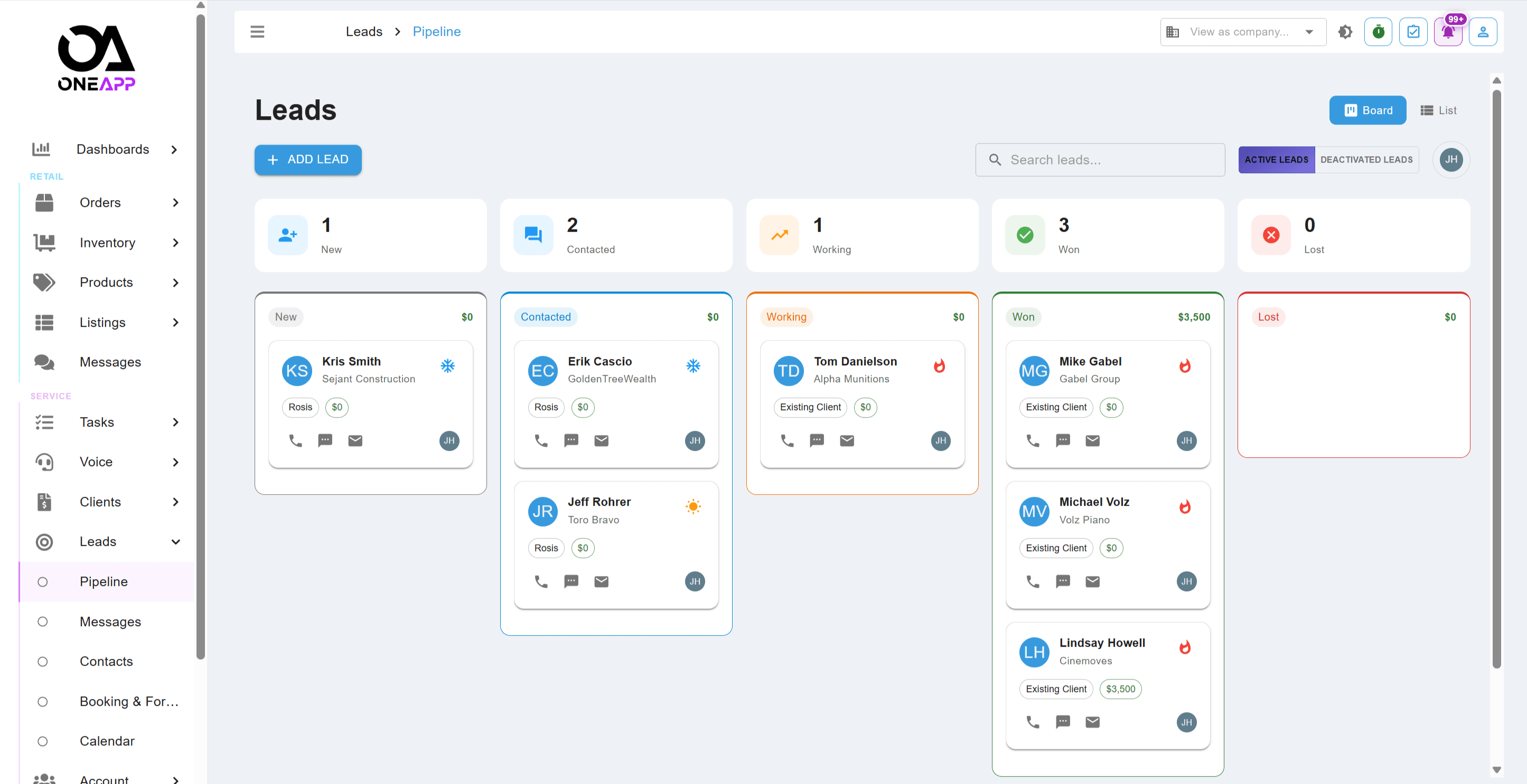 OneApp CRM Dashboard